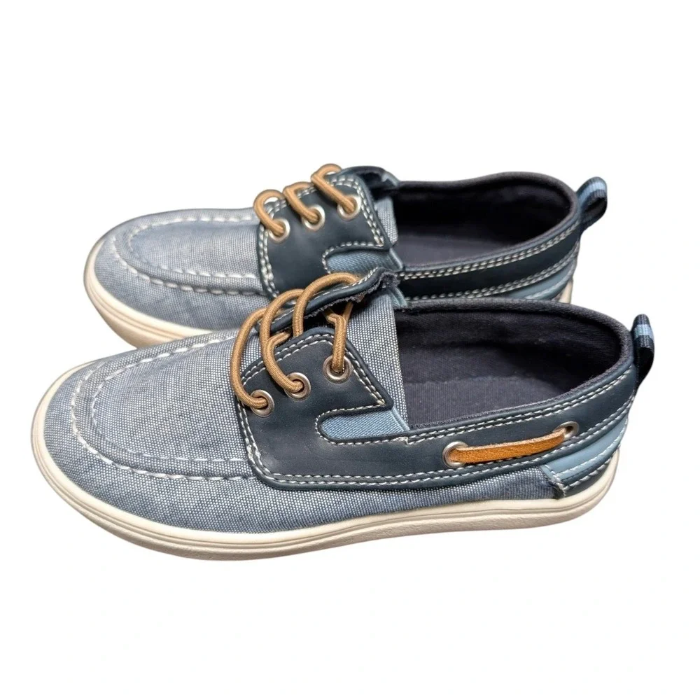 The Childrens Place Kids Blue Chambrey Canvas Boat Shoes Loafers Size 11